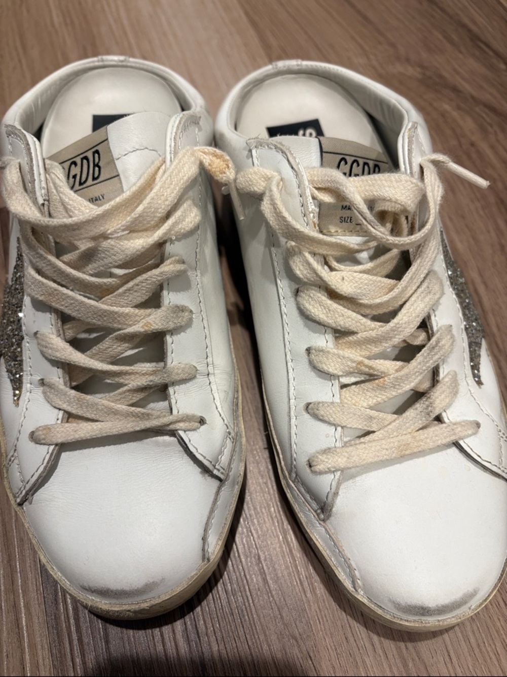 Golden Goose White Leather Sneakers with Silver Star